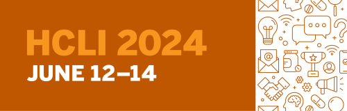 Burnt orange background with light orange text reading HCLI 2024 on top of smaller white text reading June 12-14.