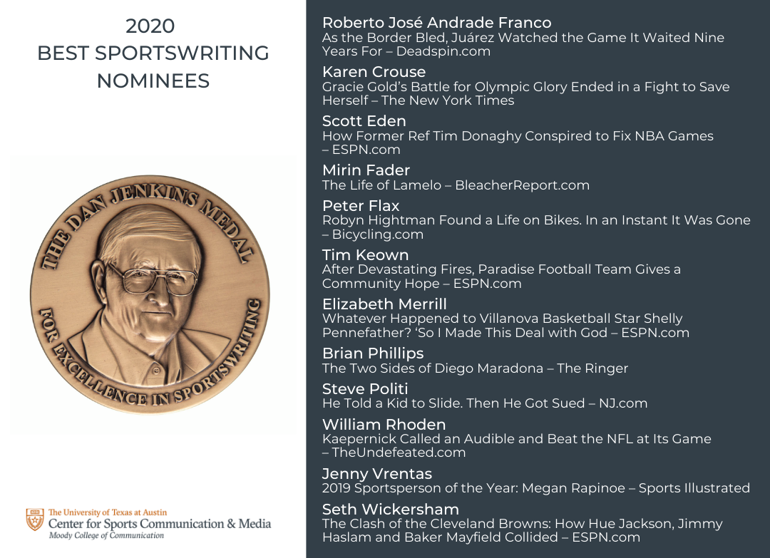 2020 Jenkins Medal nominees