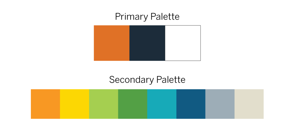 The primary and secondary UT Austin color palettes