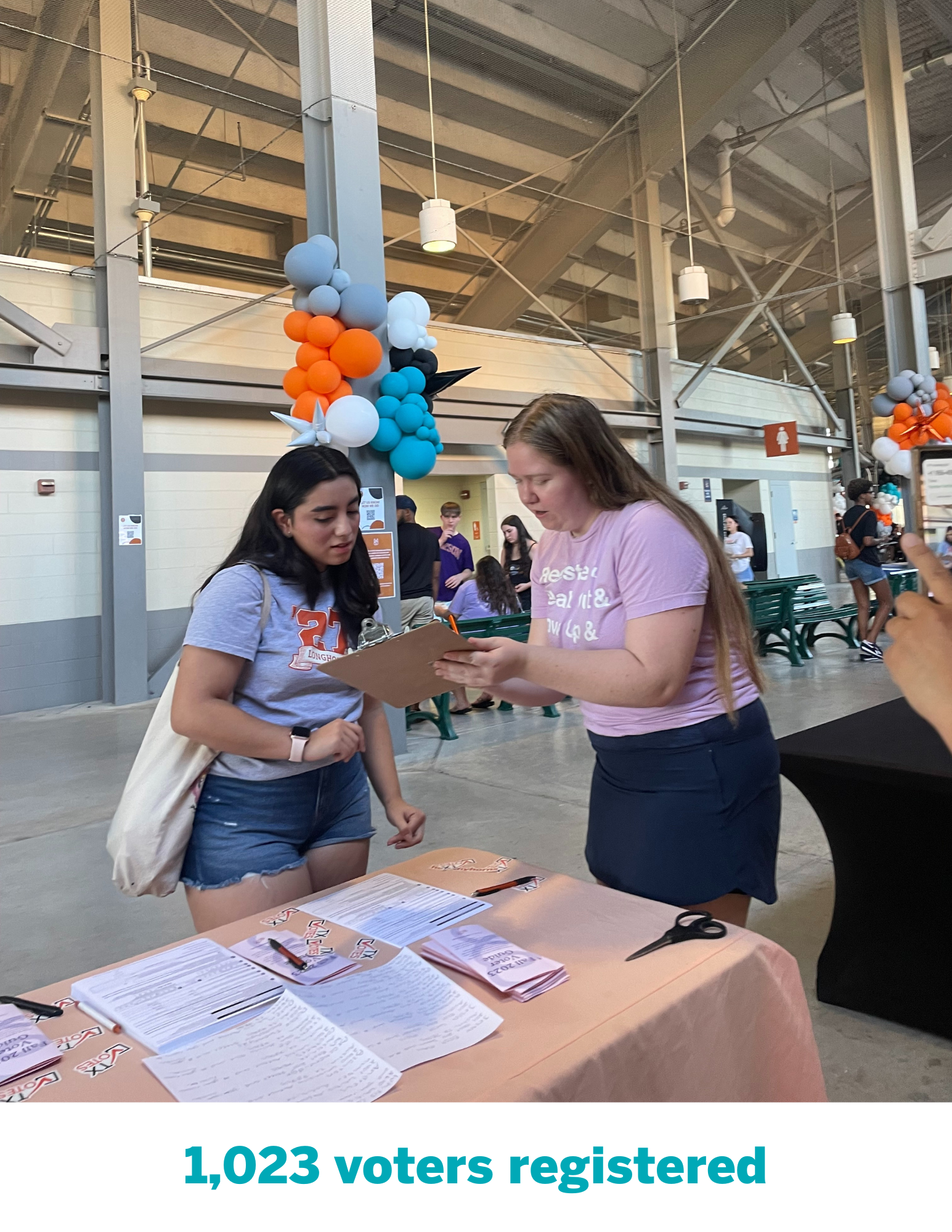 Sarah Batson registering students to vote
