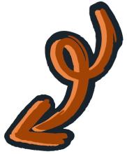 A graphic of a burnt orange arrow that points down and right