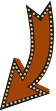 A graphic of a burnt orange arrow that points down and left
