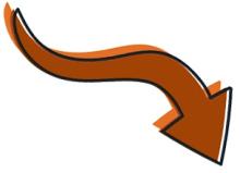 A graphic of a burnt orange arrow that points down and left