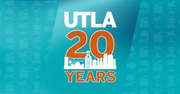 utla graphic celebrating 20 years in teal color 