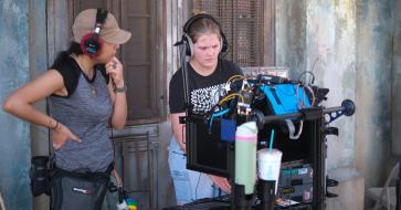 Students working on a film set