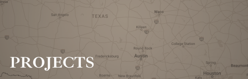 Sepia image of Texas map with "Projects" in white lettering