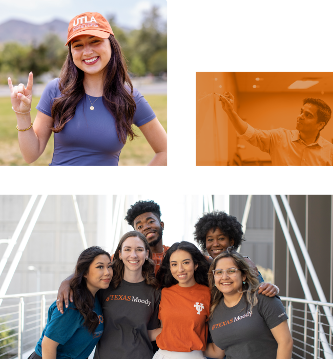 3 photos of students and faculty