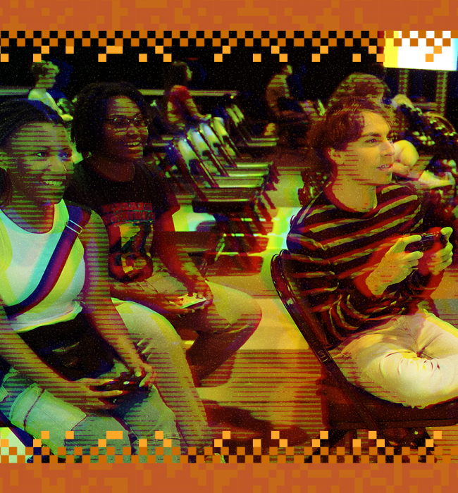 students playing video games