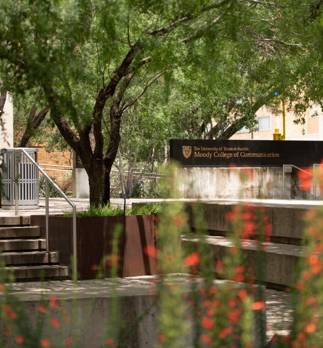 photo of Moody College sign and bridge