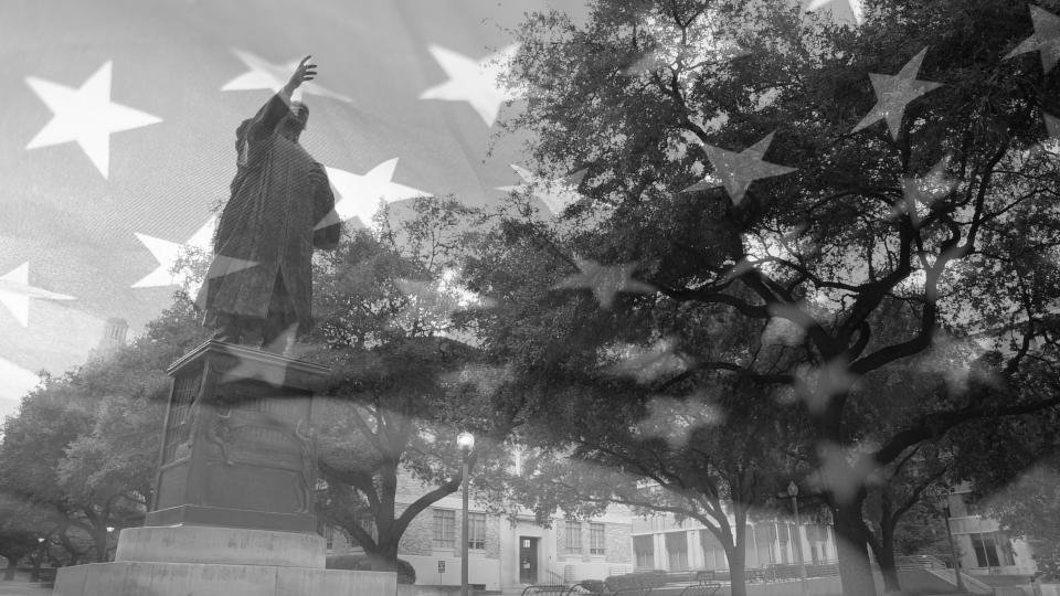 Image of UT and an American flag