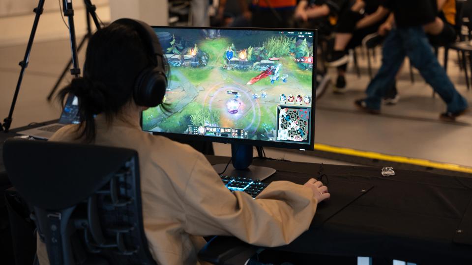 A student playing video games