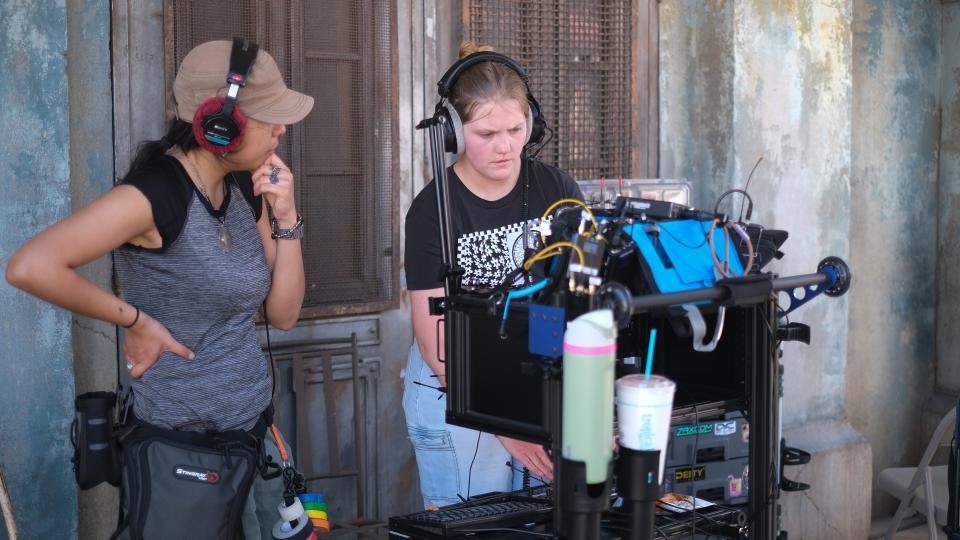 Students working on a film set