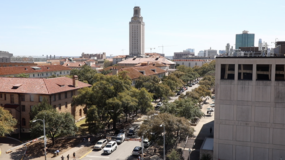 Tower from Moody College perspective 