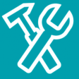 blue background with white tools icon
