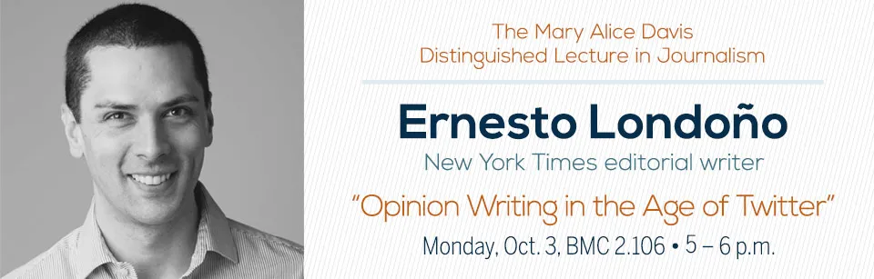 New York Times columnist Ernesto Londoño delivers 2016 Mary Alice Davis Lecture