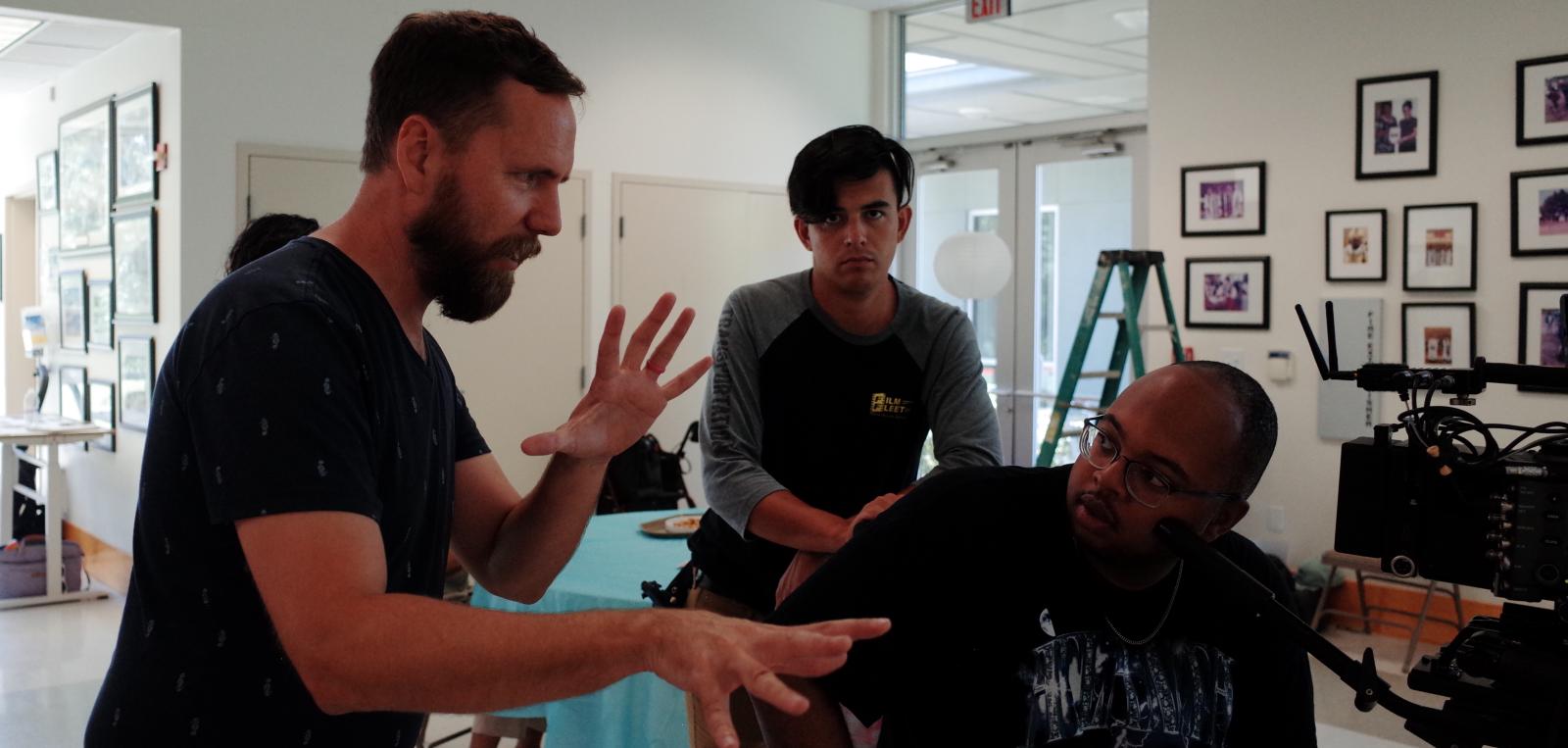 Micah describes a shot to cinematographer Joey Hunt Micah describes a shot to cinematographer Joey Hunt