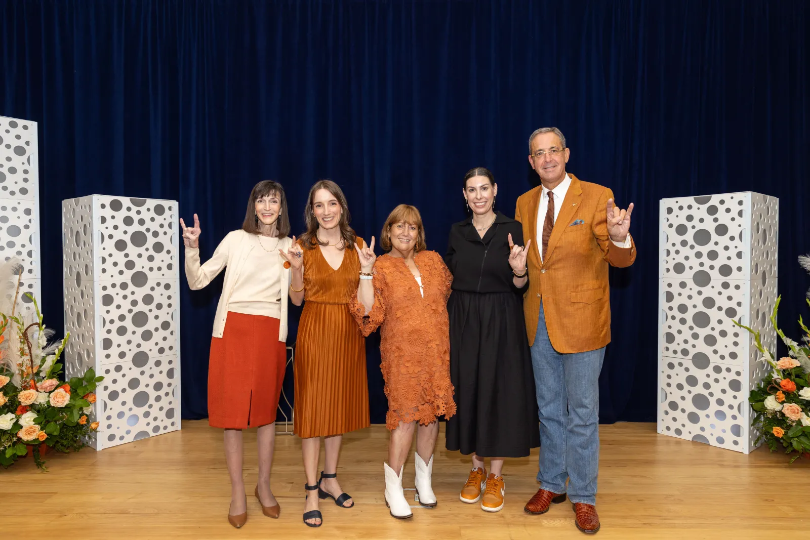 friends of the college winners with interim dean anita vangelisti and interim provost rachel davis mersey