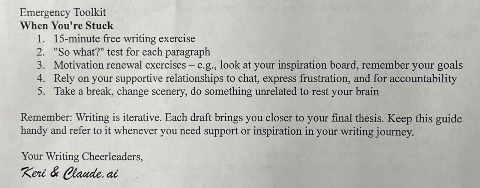 Dr. Stephens' "Emergency Toolkit" for writing when feeling stuck Dr. Stephens' "Emergency Toolkit" for writing when feeling stuck