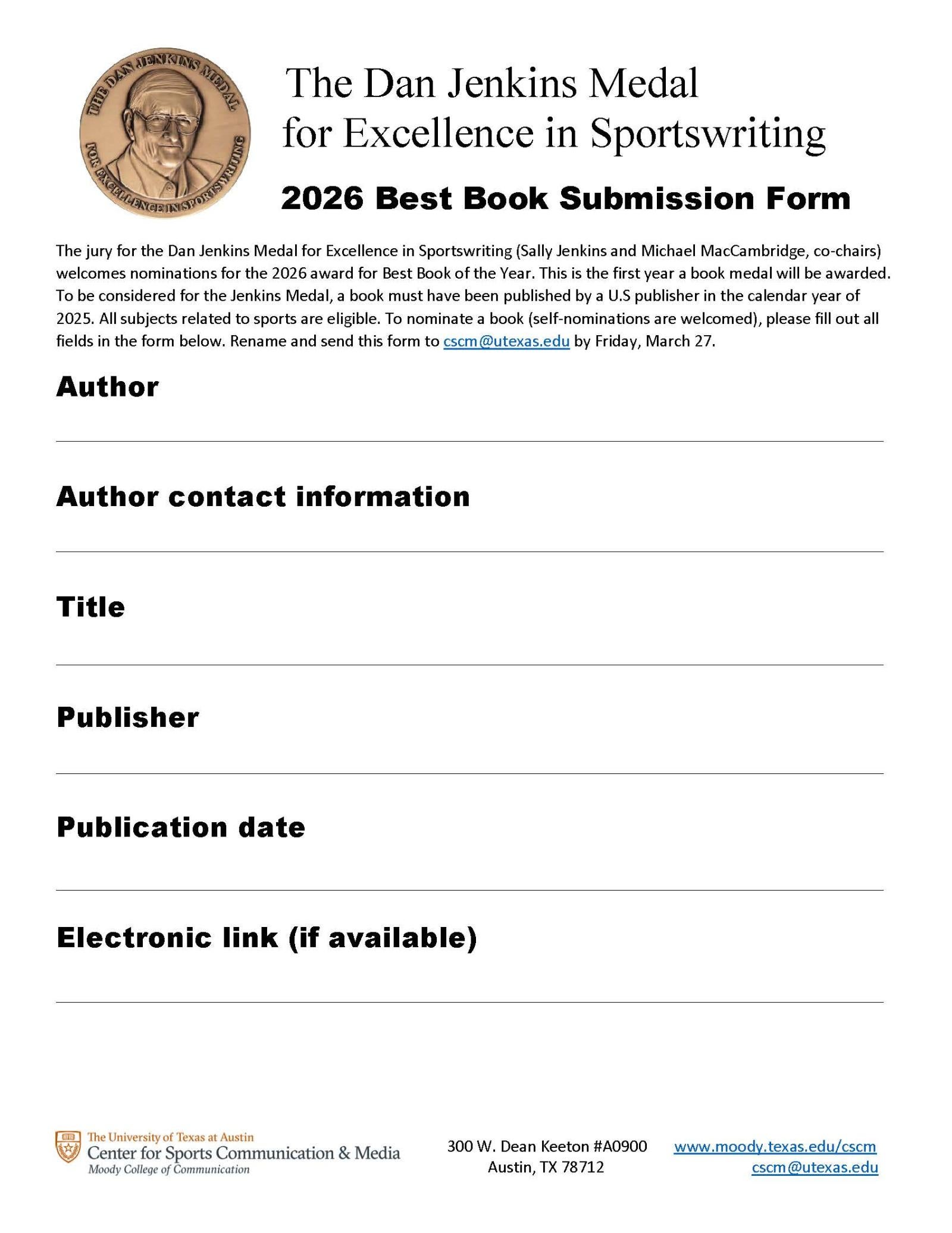 cscm Jenkins Medal book 2026