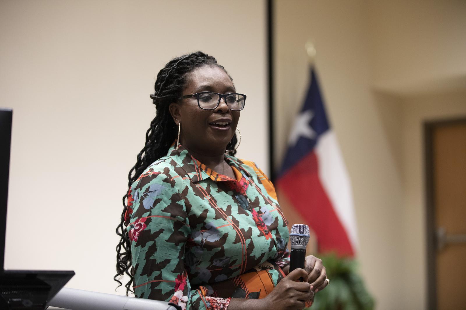 Aba Blankson visited Moody College and discussed her role overseeing internal and external plans related to brand management, public relations and marketing for the NAACP.