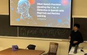 The image depicts a student presenting an idea for AI collaboration to solve an issue.