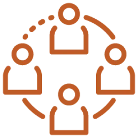 icon of 4 stick figure people connected together by a line drawn in a circile 