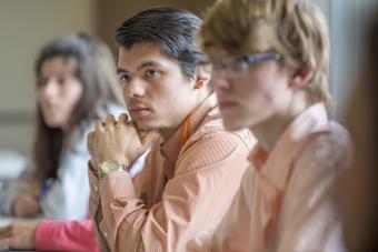 students interacting in class