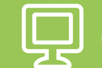 Green background with white computer icon outline