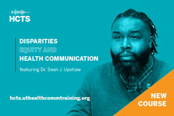 Graphic with text reading Disparities, Equity, and Health Comunication