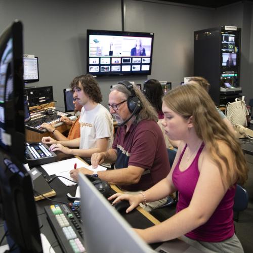 students in control room