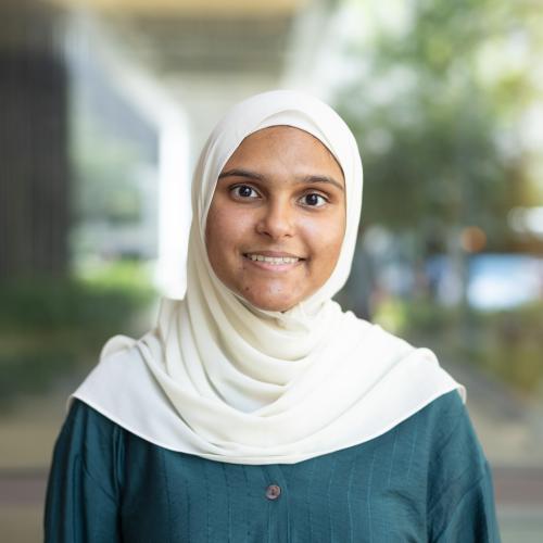 Portrait of a young woman wearing a white hijab