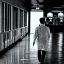 Worker walking down the hallway of a lab