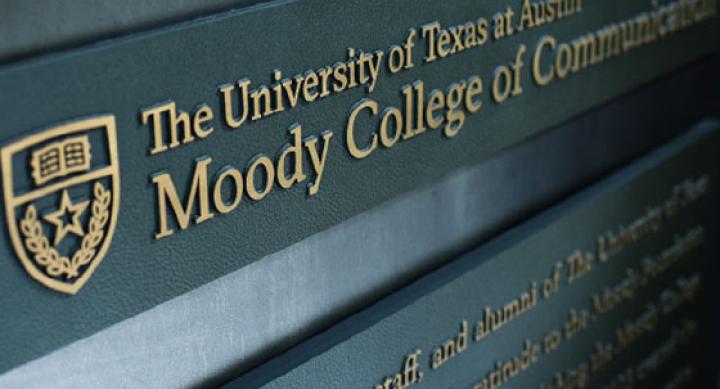 A sign of the Moody College of Communication