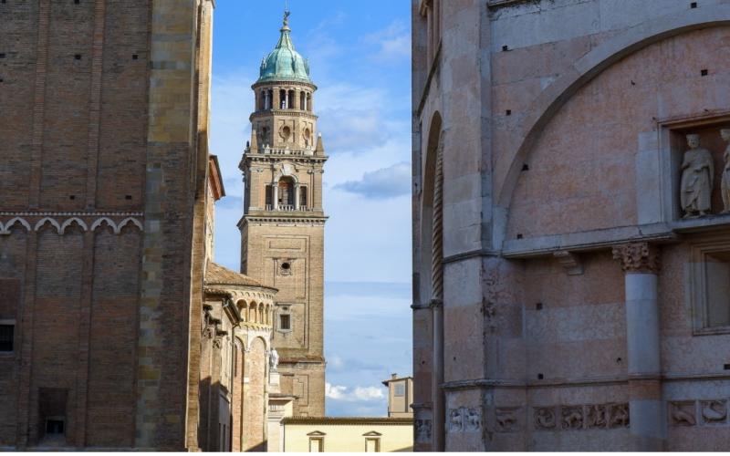 Tower and architecture of Parma, Italy. 