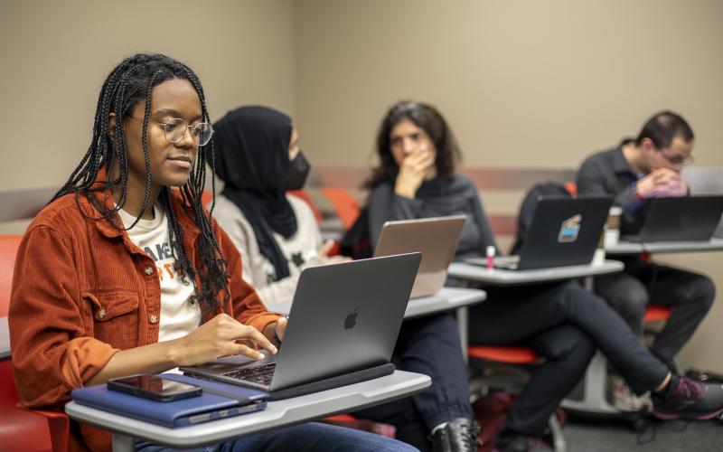 Student looking at computer