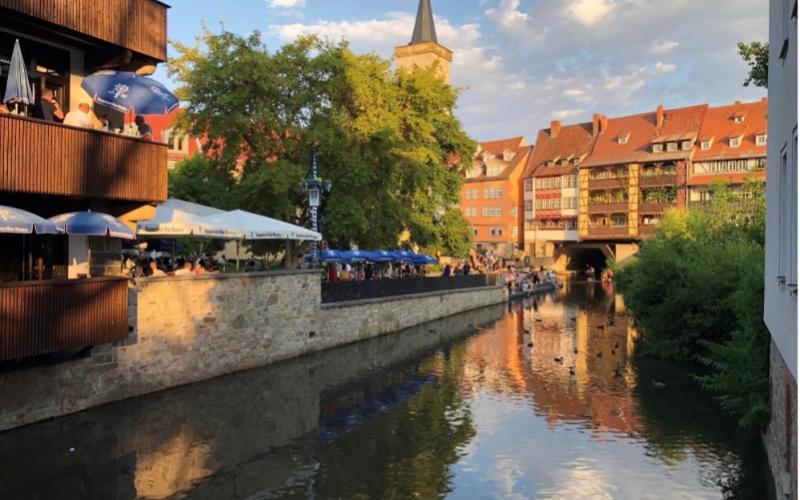 Scenic river view in Erfurt, Germany