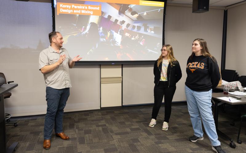 Korey Pereira presenting with PBL students