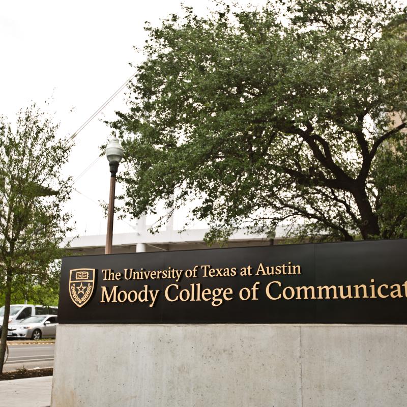 photo of Moody College of Communication sign
