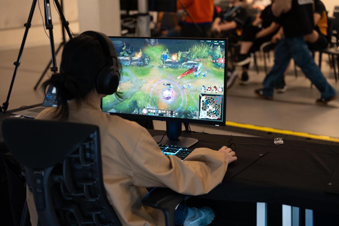 A student playing video games