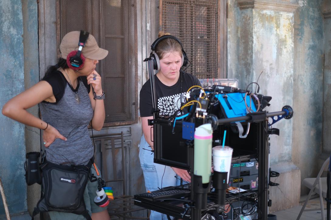 Students working on a film set